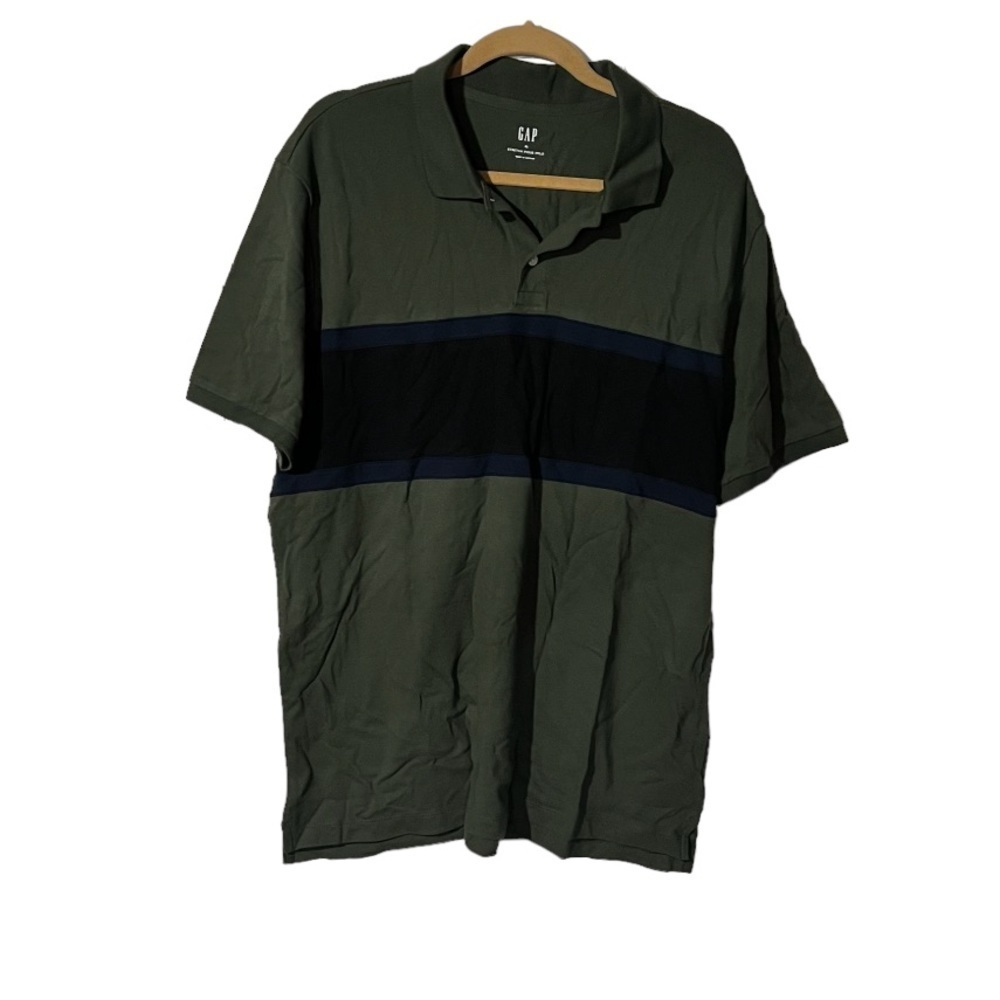 GAP Pique Polo STRETCH Green Colorblock Black Blue Mens Size XL - Picture 1 of 5